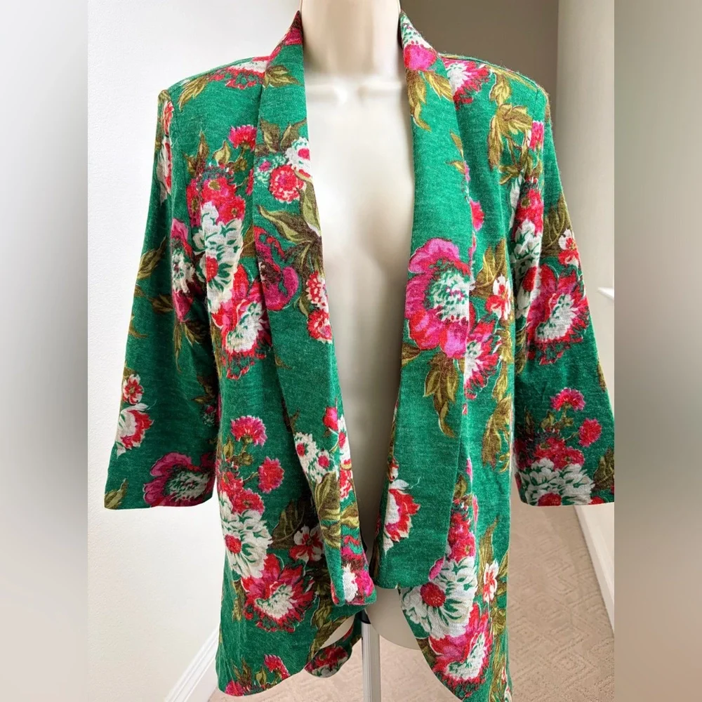 Alberto Makali Green Floral Open-Front Knit Cardigan - Picture 1 of 8